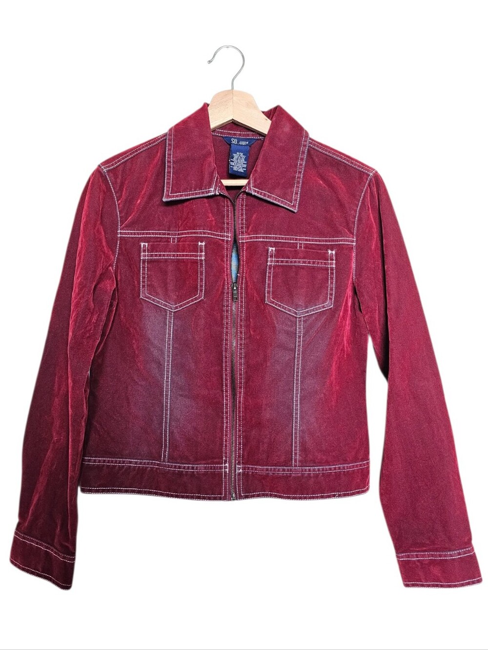 Y2k SO GSJC Slim Fit Women's Red Zip-Front Jean Jacket Size Medium